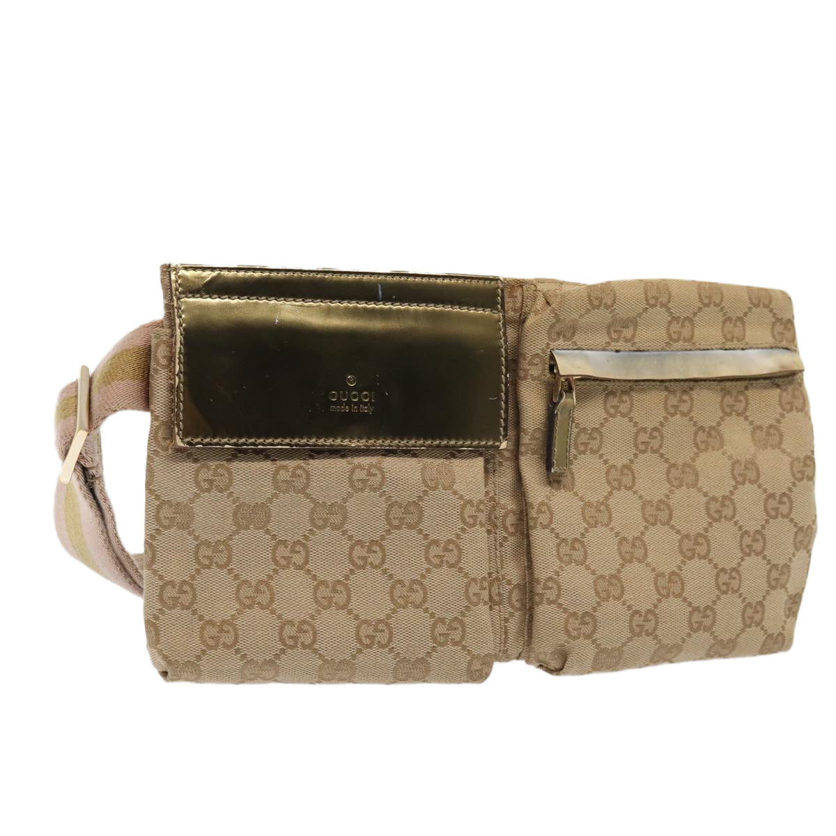 GUCCI GG Canvas Sherry Line Waist bag Beige Brown gold 28566 yk14366