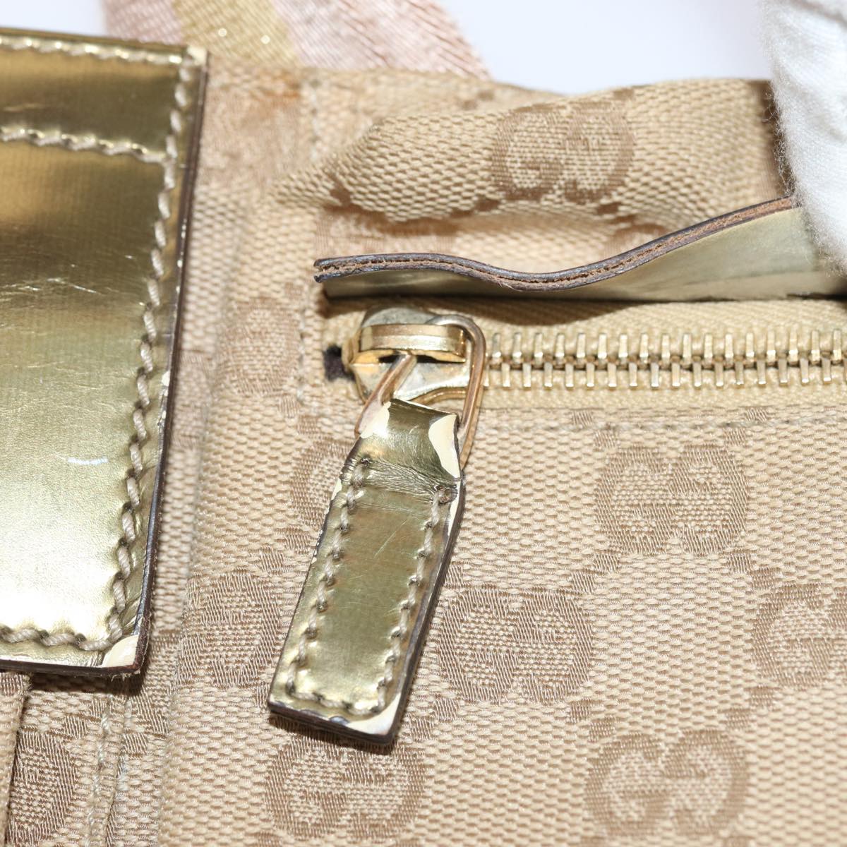GUCCI GG Canvas Sherry Line Waist bag Beige Brown gold 28566 yk14366