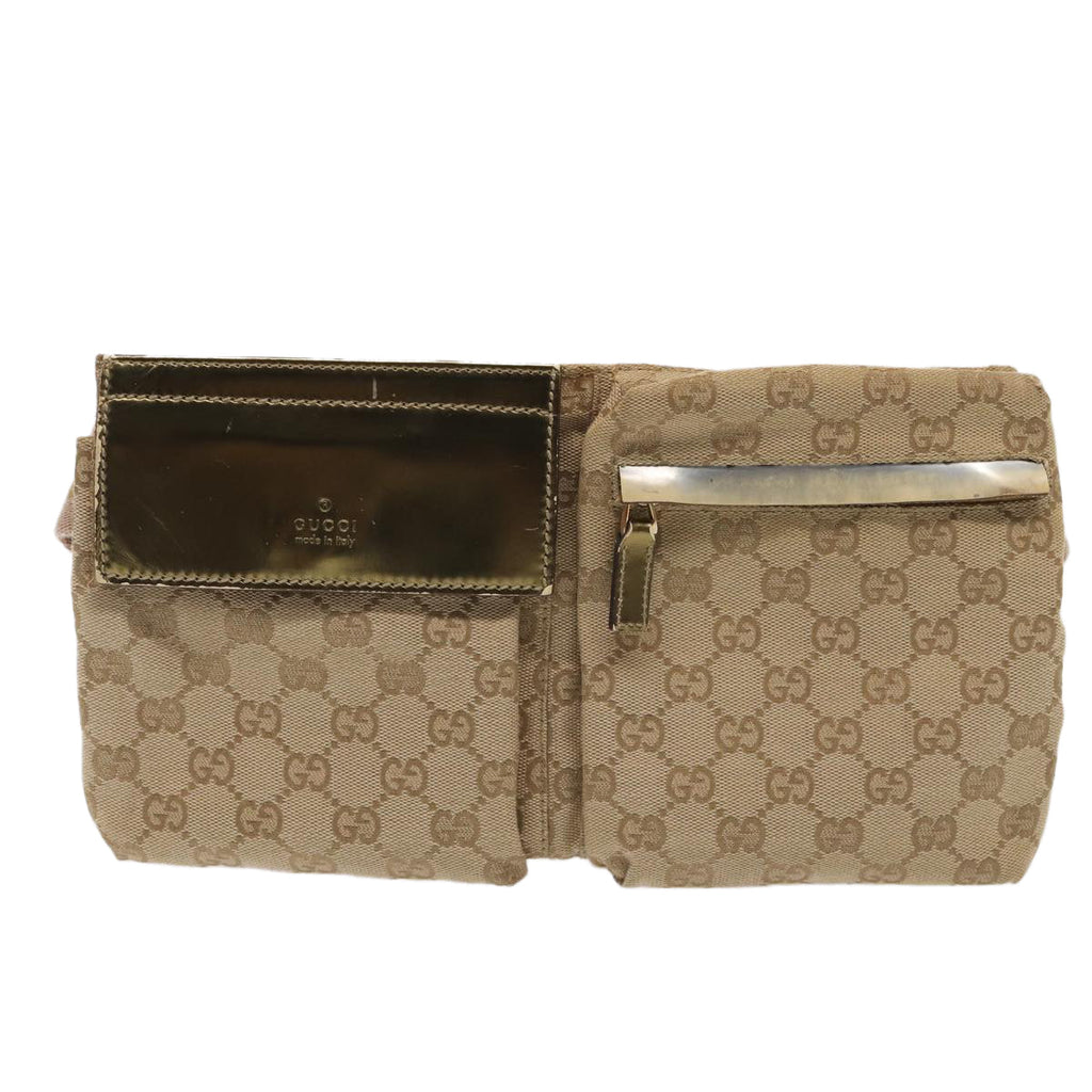 GUCCI GG Canvas Sherry Line Waist bag Beige Brown gold 28566 yk14366