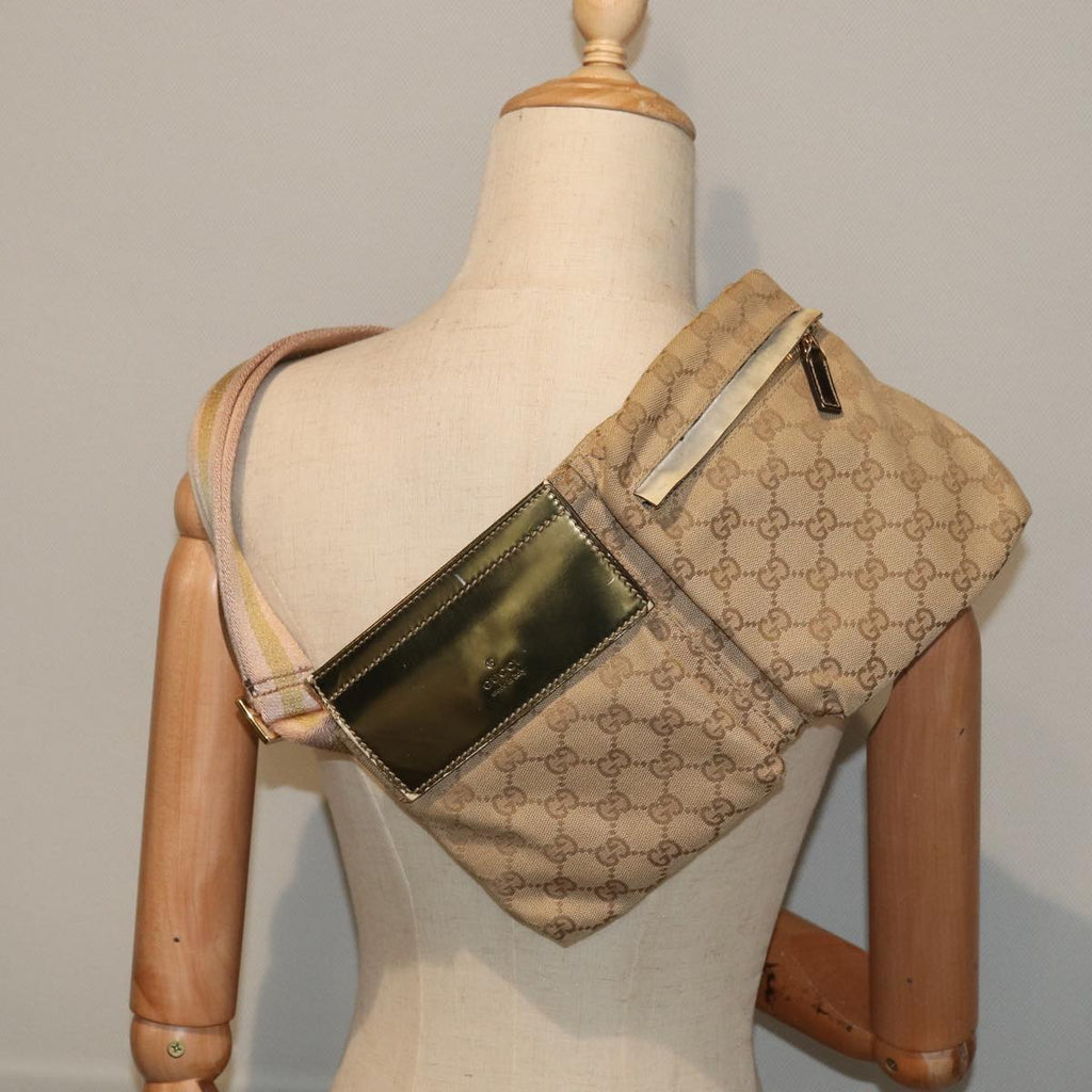 GUCCI GG Canvas Sherry Line Waist bag Beige Brown gold 28566 yk14366