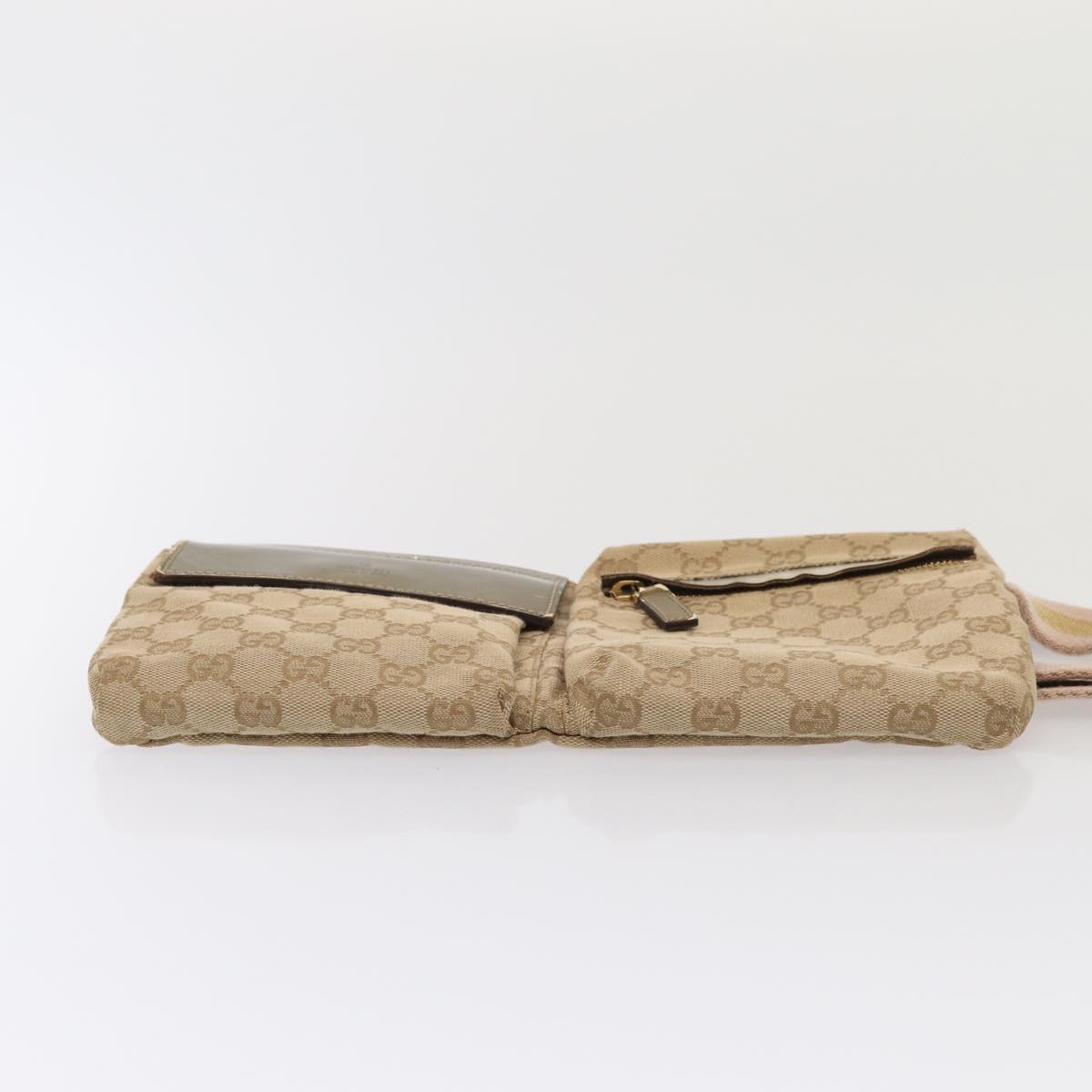 GUCCI GG Canvas Sherry Line Waist bag Beige Brown gold 28566 yk14366