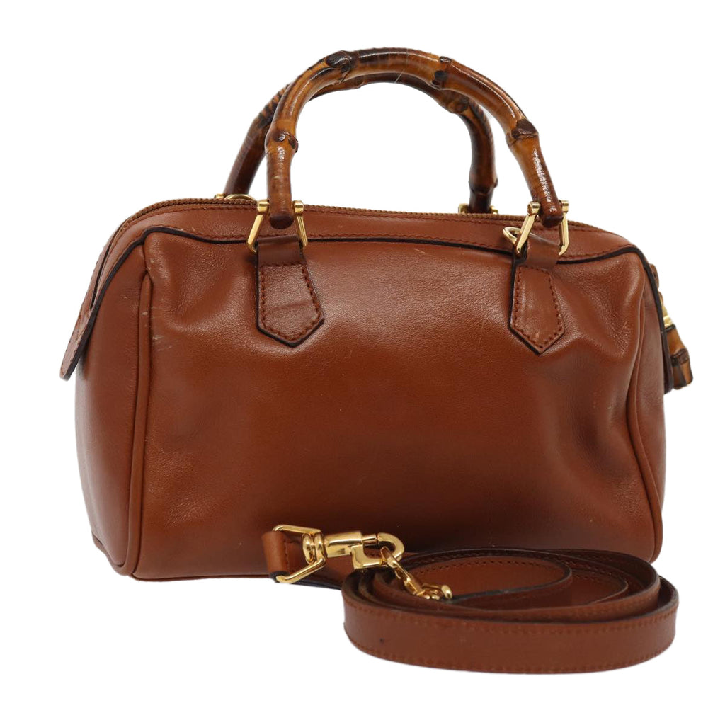 GUCCI Bamboo Hand Bag Leather 2way Brown Gold 007 3444 0232 yk14371