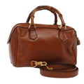 GUCCI Bamboo Hand Bag Leather 2way Brown Gold 007 3444 0232 yk14371
