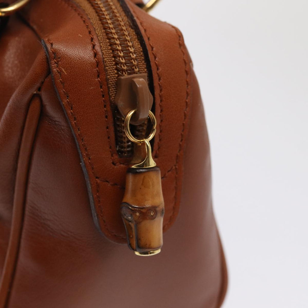 GUCCI Bamboo Hand Bag Leather 2way Brown Gold 007 3444 0232 yk14371
