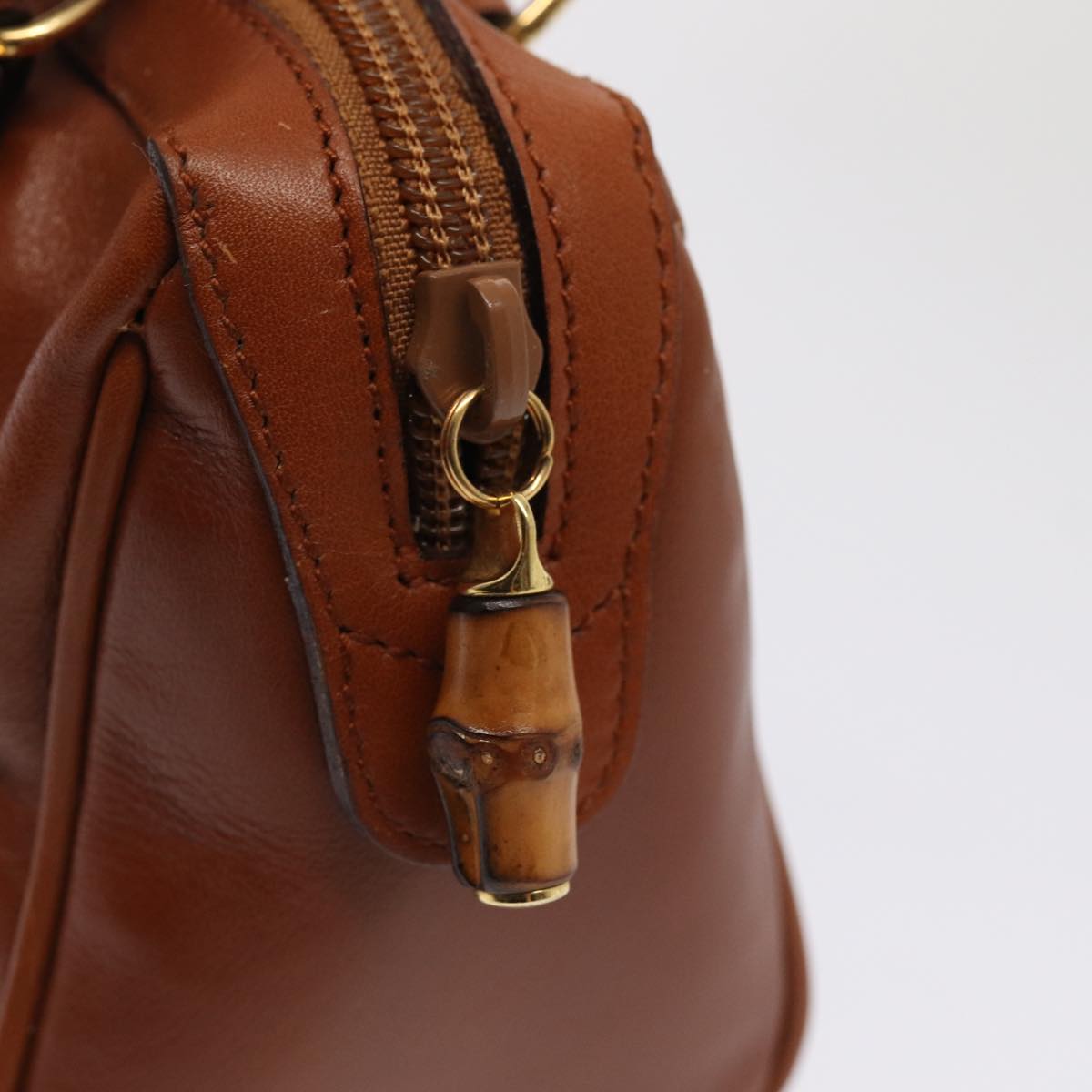 GUCCI Bamboo Hand Bag Leather 2way Brown Gold 007 3444 0232 yk14371