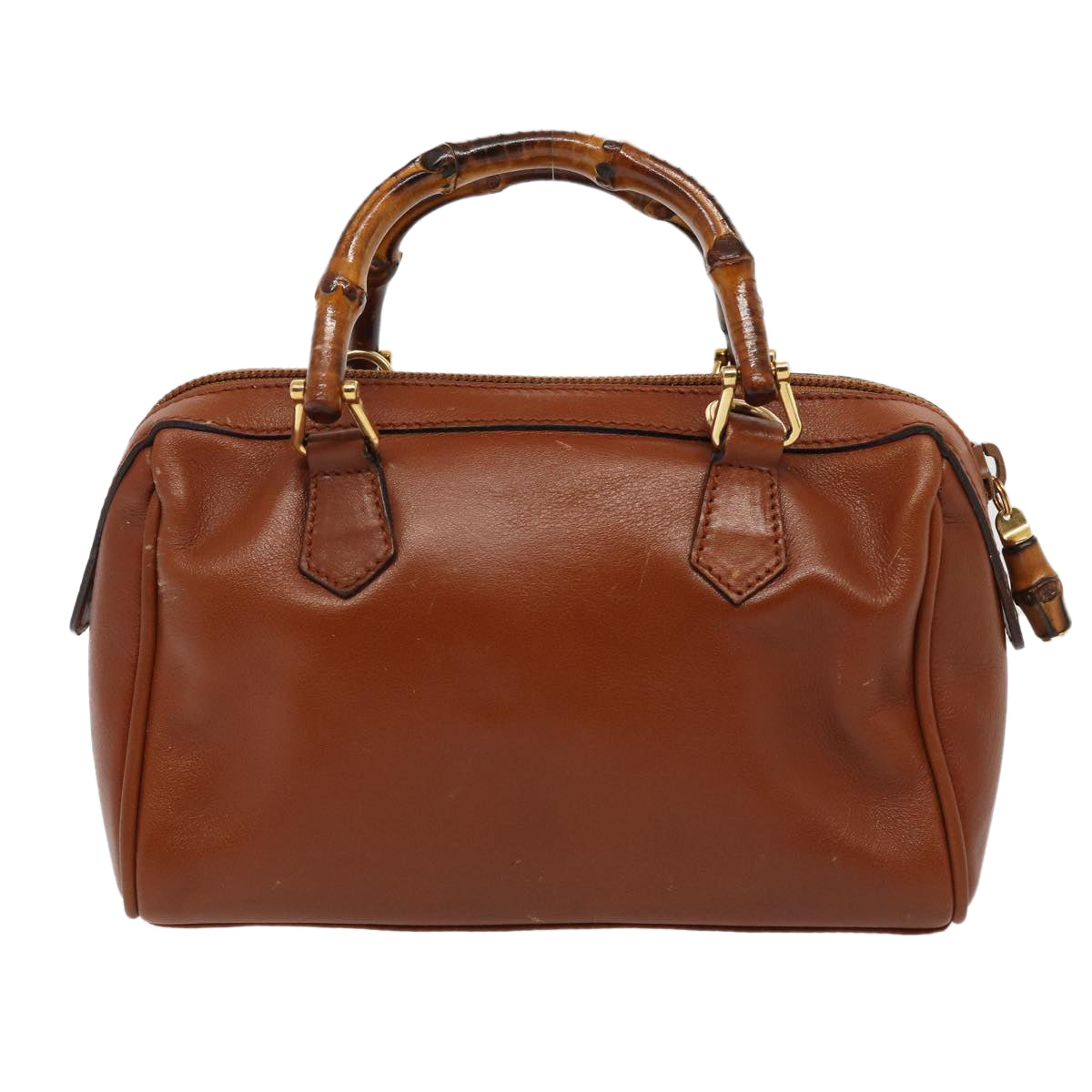 GUCCI Bamboo Hand Bag Leather 2way Brown Gold 007 3444 0232 yk14371