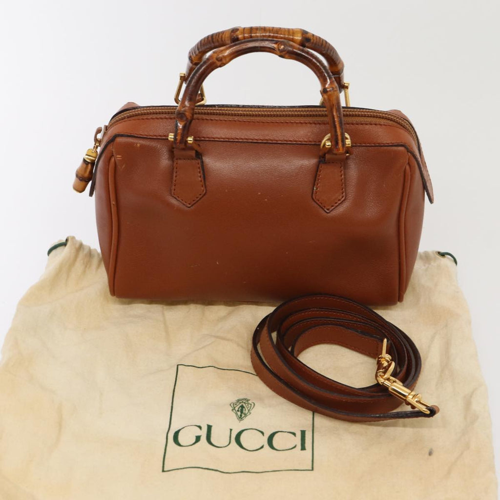 GUCCI Bamboo Hand Bag Leather 2way Brown Gold 007 3444 0232 yk14371