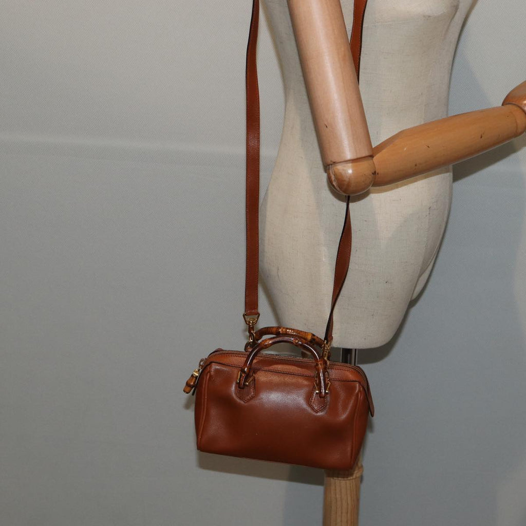 GUCCI Bamboo Hand Bag Leather 2way Brown Gold 007 3444 0232 yk14371