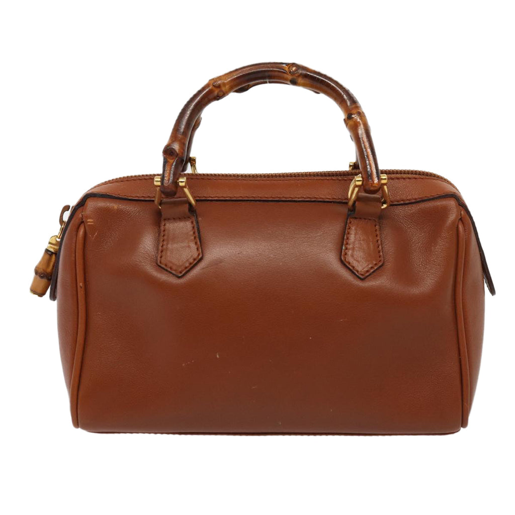 GUCCI Bamboo Hand Bag Leather 2way Brown Gold 007 3444 0232 yk14371