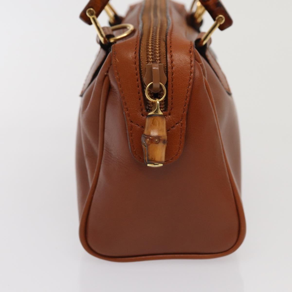 GUCCI Bamboo Hand Bag Leather 2way Brown Gold 007 3444 0232 yk14371