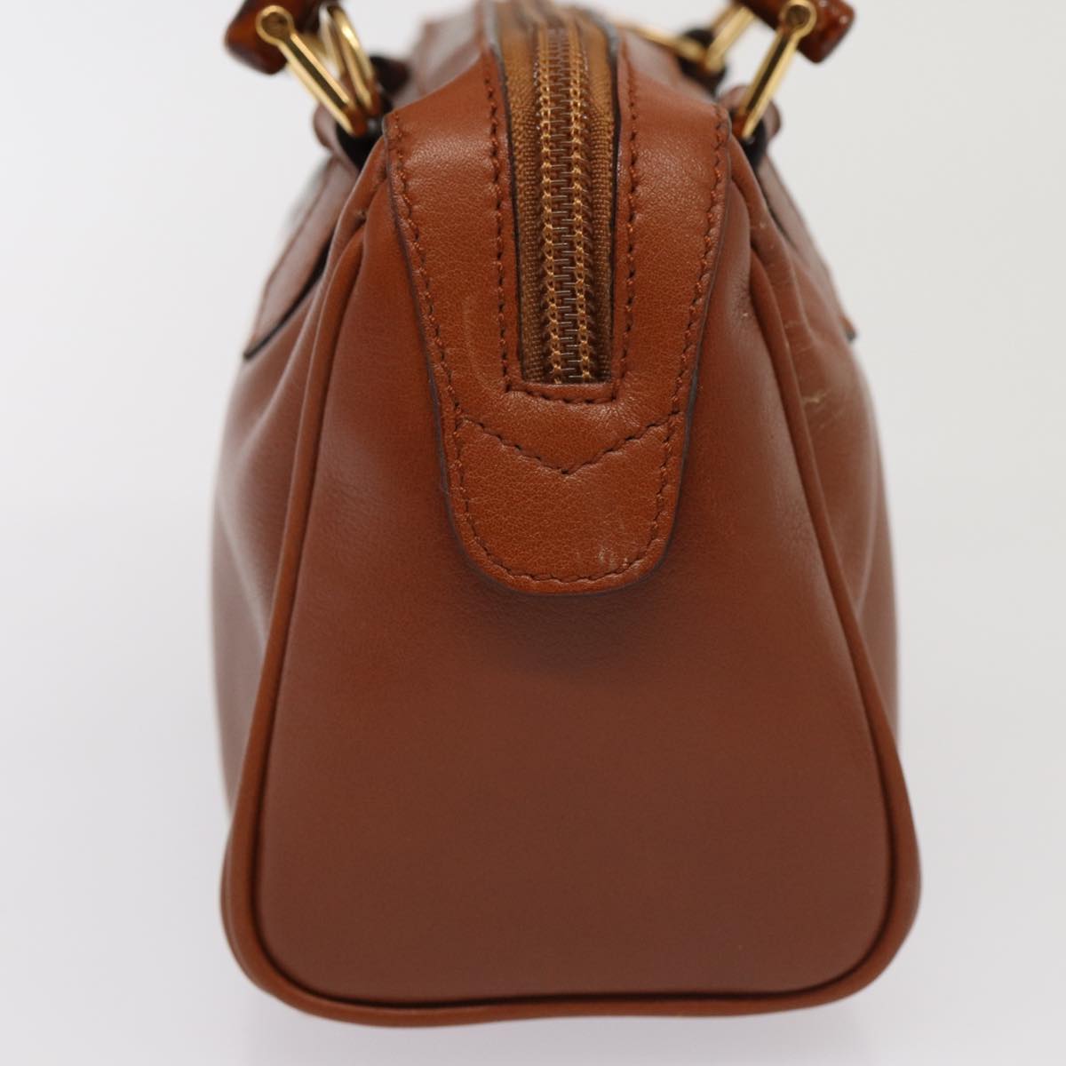 GUCCI Bamboo Hand Bag Leather 2way Brown Gold 007 3444 0232 yk14371