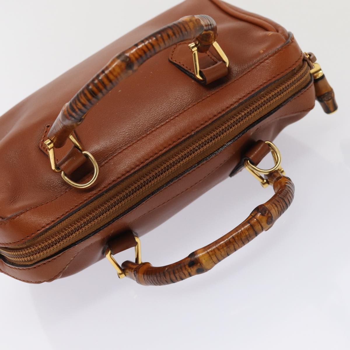 GUCCI Bamboo Hand Bag Leather 2way Brown Gold 007 3444 0232 yk14371