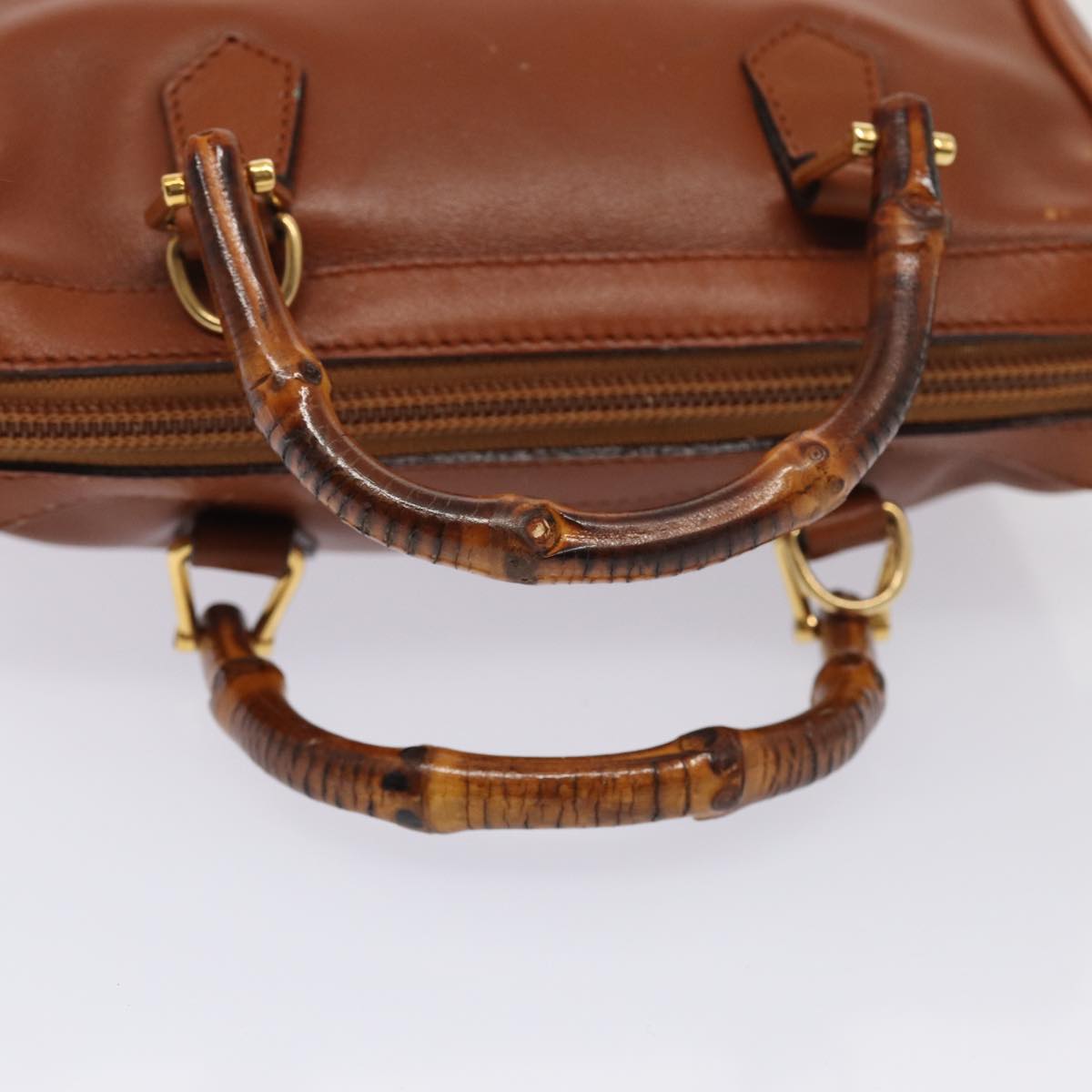 GUCCI Bamboo Hand Bag Leather 2way Brown Gold 007 3444 0232 yk14371
