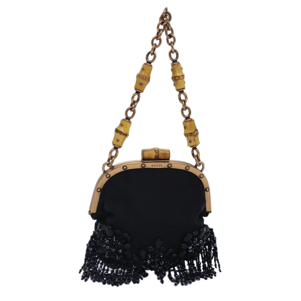 GUCCI Bamboo Beads Chain Purse Pouch Canvas Black 125587 yk14373