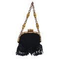 GUCCI Bamboo Beads Chain Purse Pouch Canvas Black 125587 yk14373