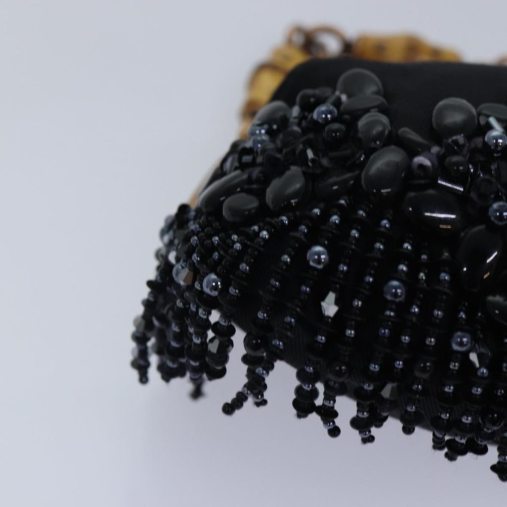GUCCI Bamboo Beads Chain Purse Pouch Canvas Black 125587 yk14373