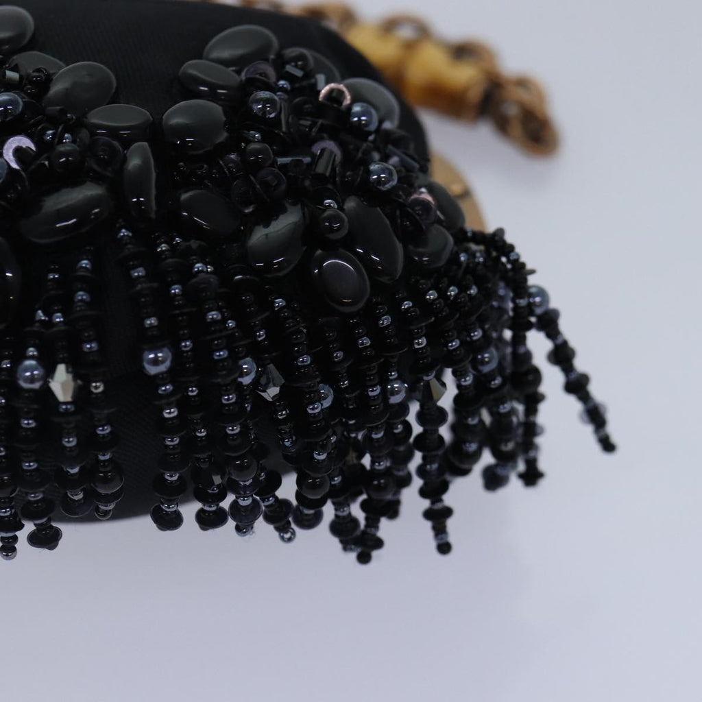 GUCCI Bamboo Beads Chain Purse Pouch Canvas Black 125587 yk14373