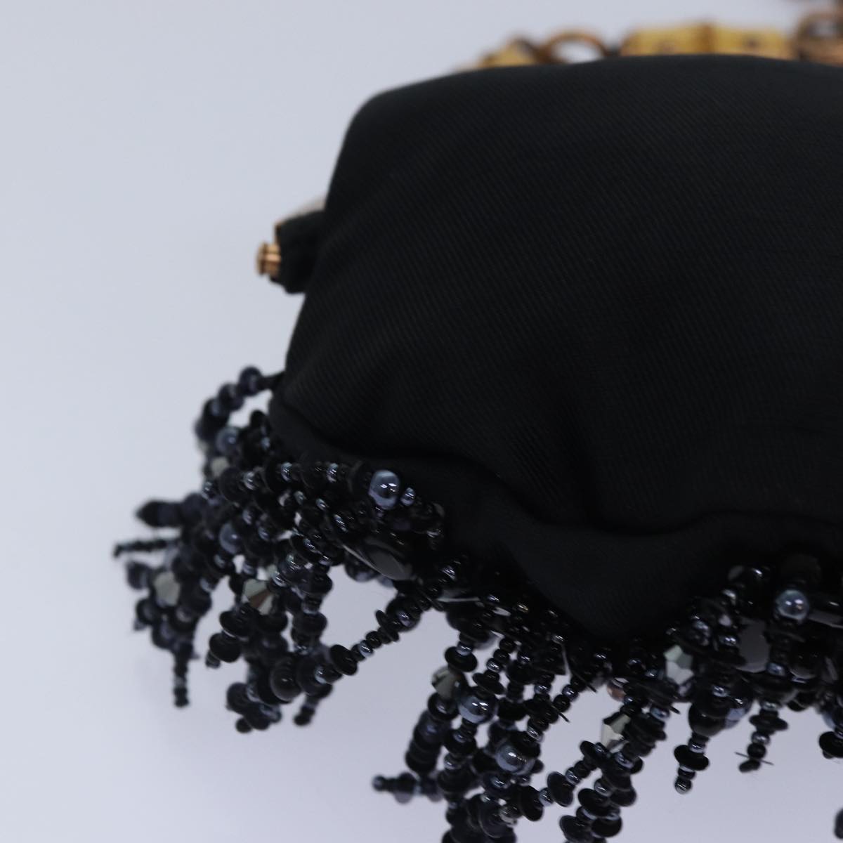 GUCCI Bamboo Beads Chain Purse Pouch Canvas Black 125587 yk14373