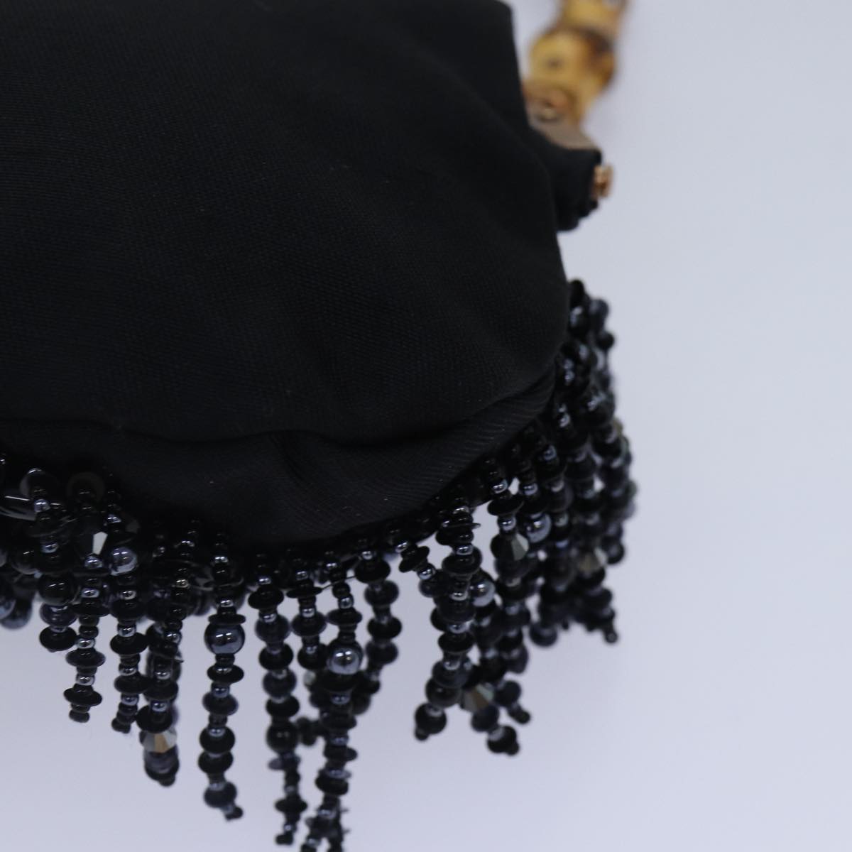 GUCCI Bamboo Beads Chain Purse Pouch Canvas Black 125587 yk14373