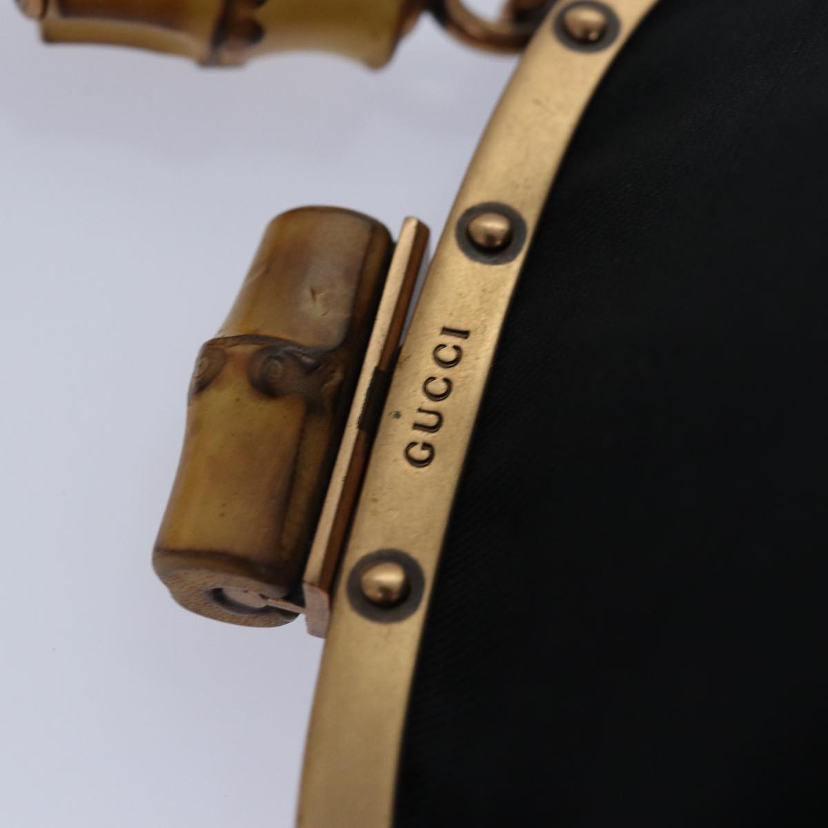 GUCCI Bamboo Beads Chain Purse Pouch Canvas Black 125587 yk14373