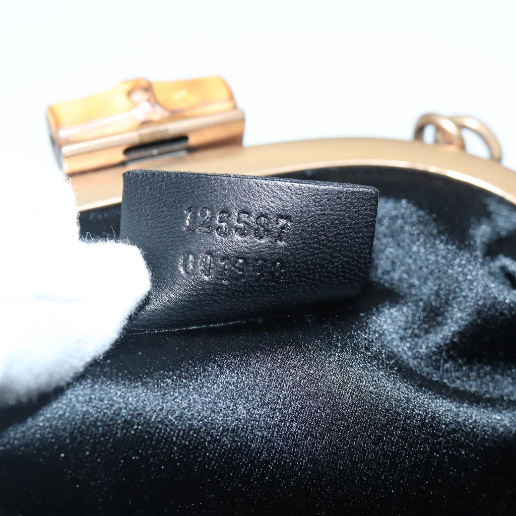GUCCI Bamboo Beads Chain Purse Pouch Canvas Black 125587 yk14373