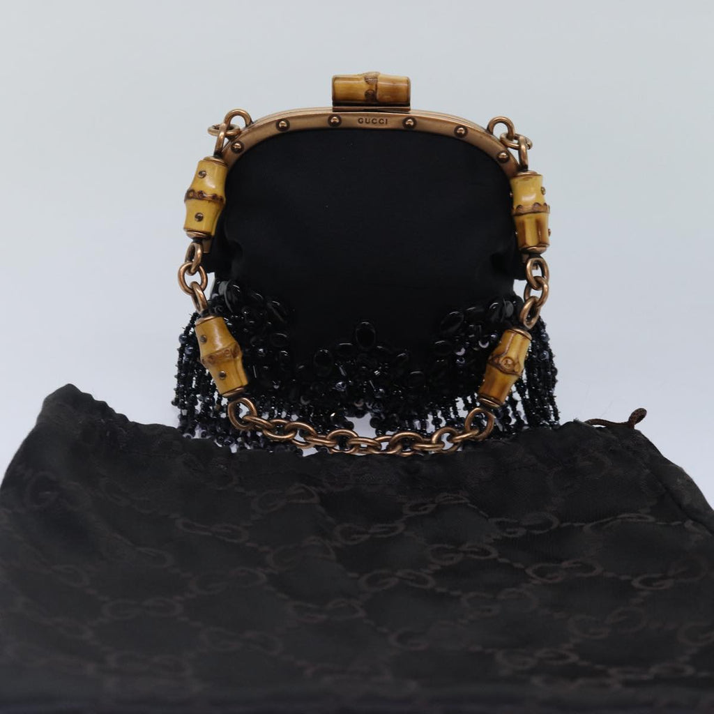 GUCCI Bamboo Beads Chain Purse Pouch Canvas Black 125587 yk14373