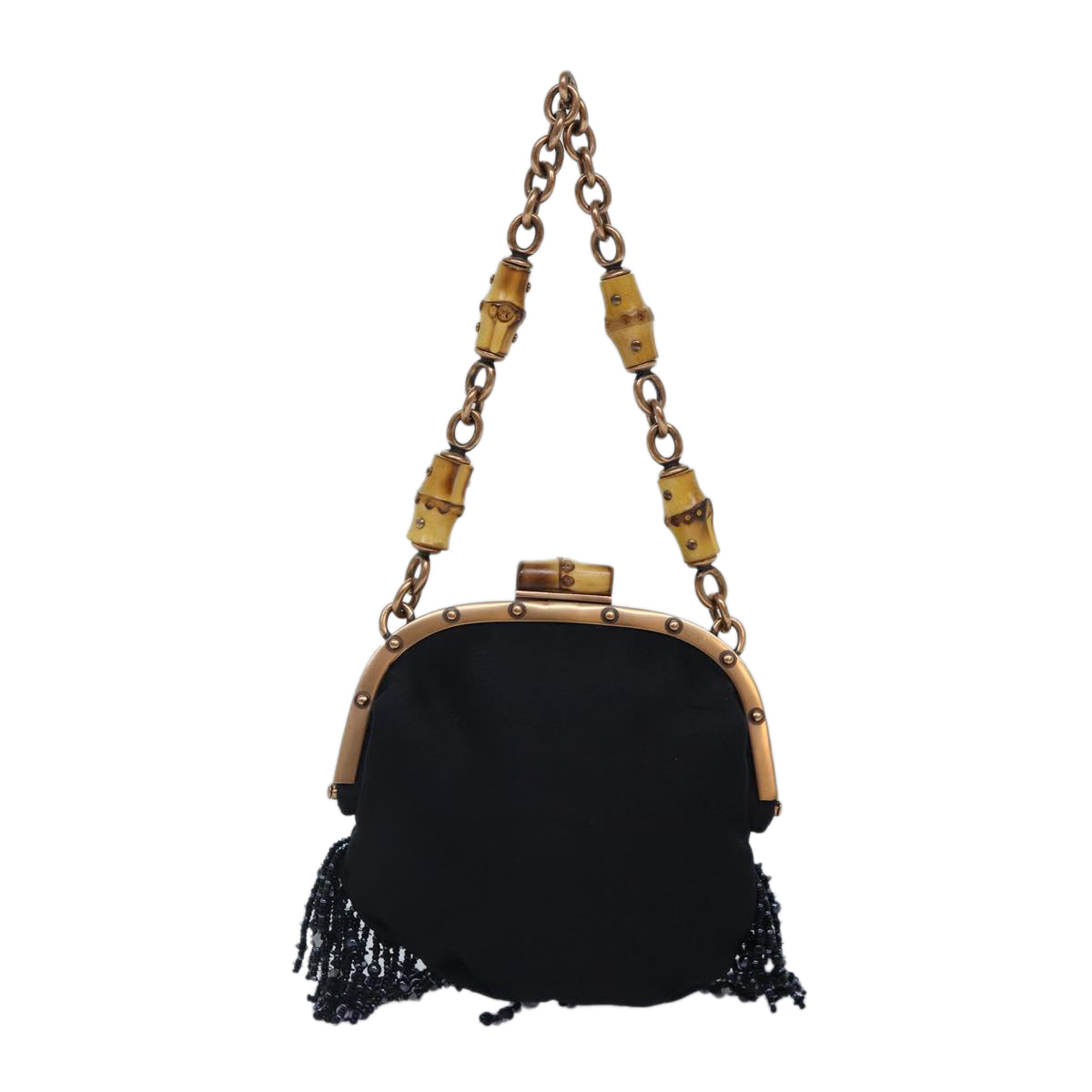 GUCCI Bamboo Beads Chain Purse Pouch Canvas Black 125587 yk14373