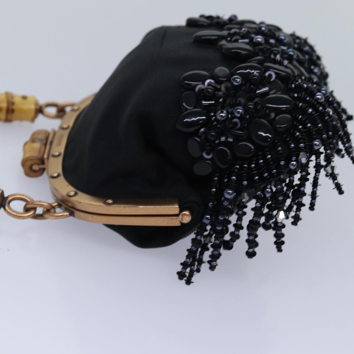 GUCCI Bamboo Beads Chain Purse Pouch Canvas Black 125587 yk14373
