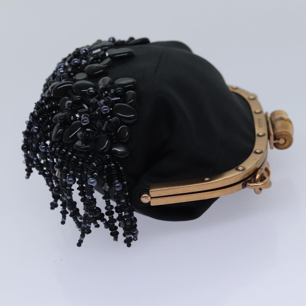 GUCCI Bamboo Beads Chain Purse Pouch Canvas Black 125587 yk14373