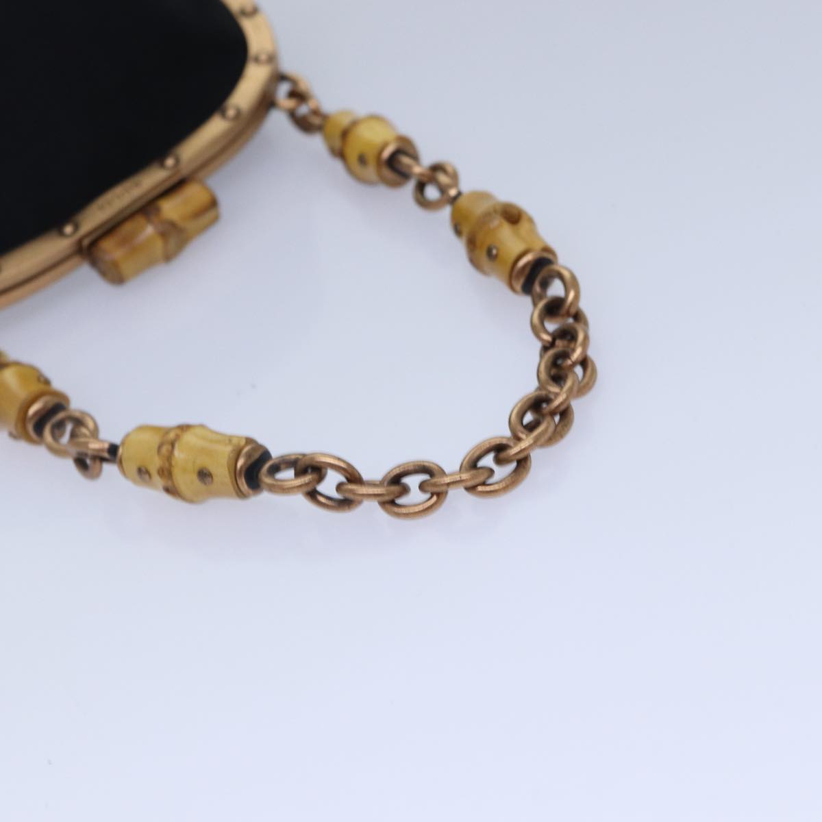 GUCCI Bamboo Beads Chain Purse Pouch Canvas Black 125587 yk14373