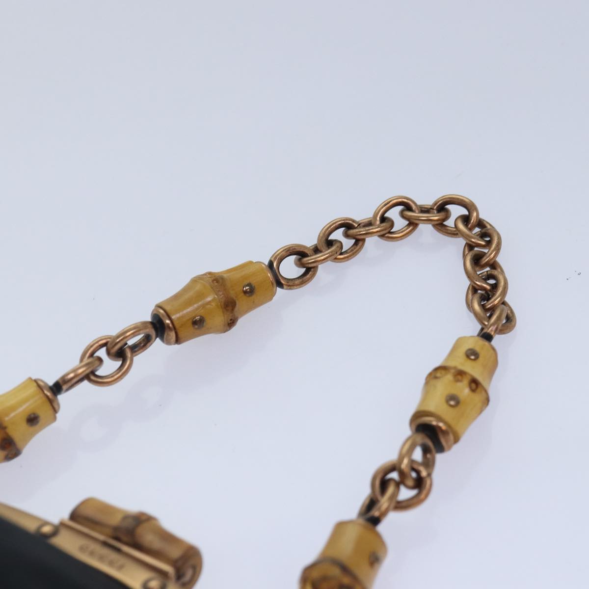GUCCI Bamboo Beads Chain Purse Pouch Canvas Black 125587 yk14373