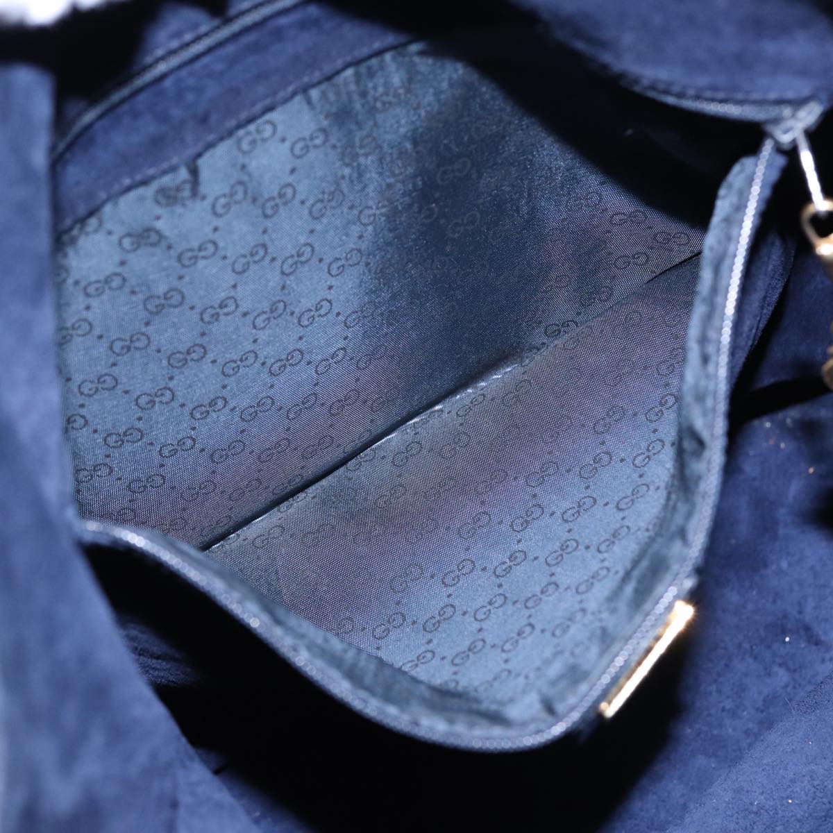 GUCCI Shoulder Bag Leather Navy Gold 001 090 0729 yk14384