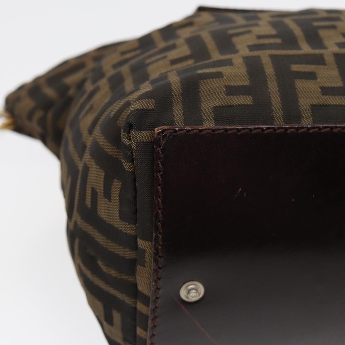 FENDI Zucca Canvas Hand Bag Brown Black Silver yk14392