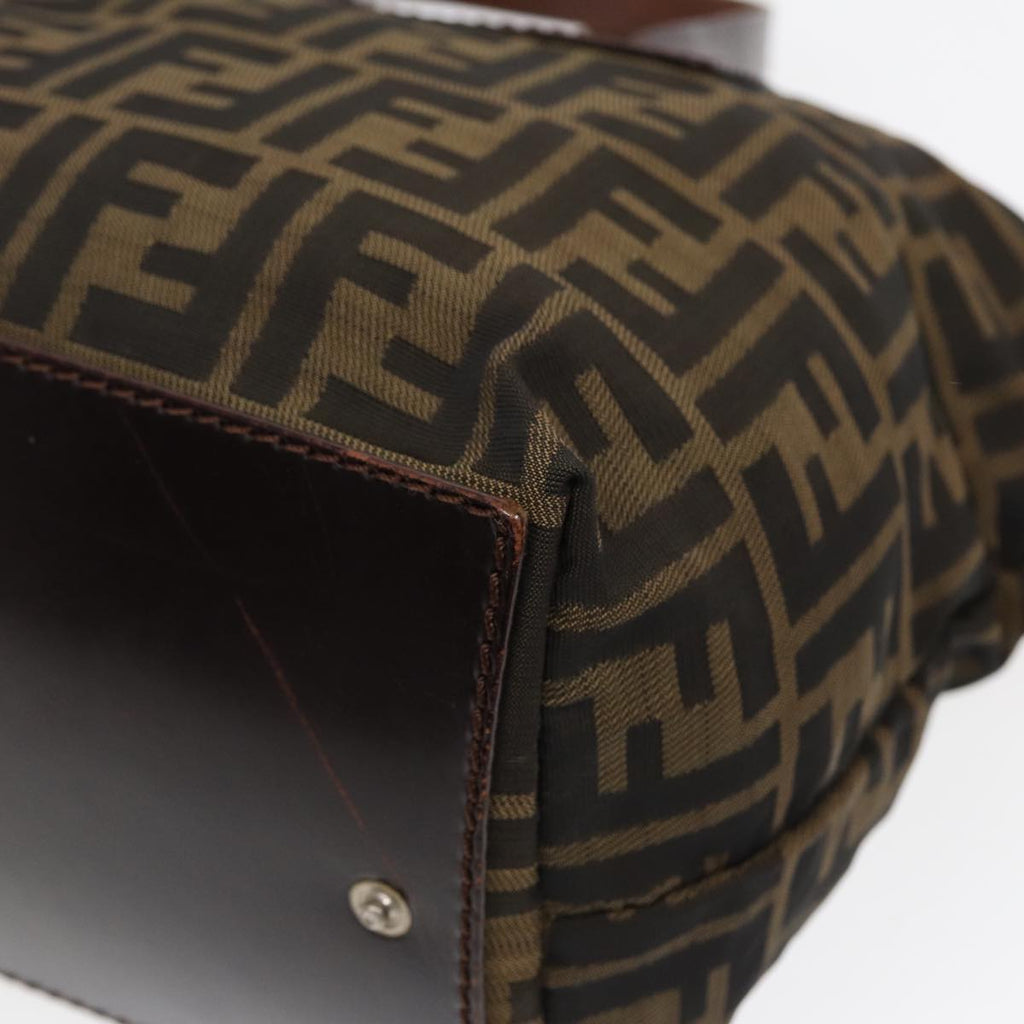 FENDI Zucca Canvas Hand Bag Brown Black Silver yk14392