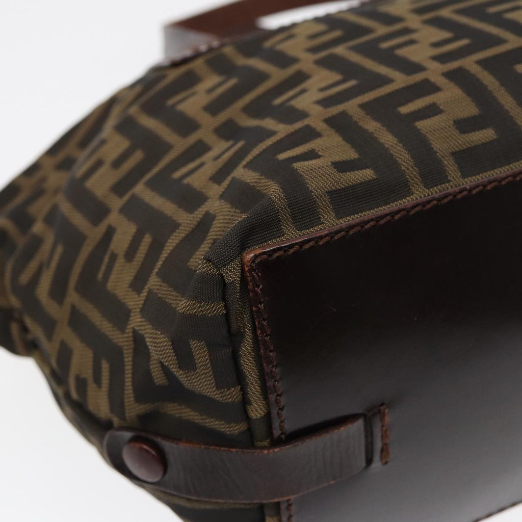 FENDI Zucca Canvas Hand Bag Brown Black Silver yk14392