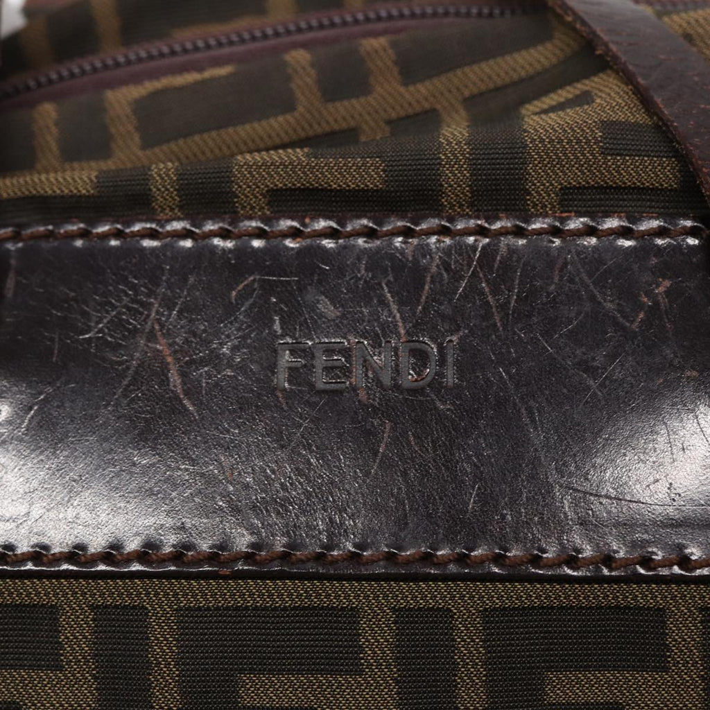 FENDI Zucca Canvas Hand Bag Brown Black Silver yk14392
