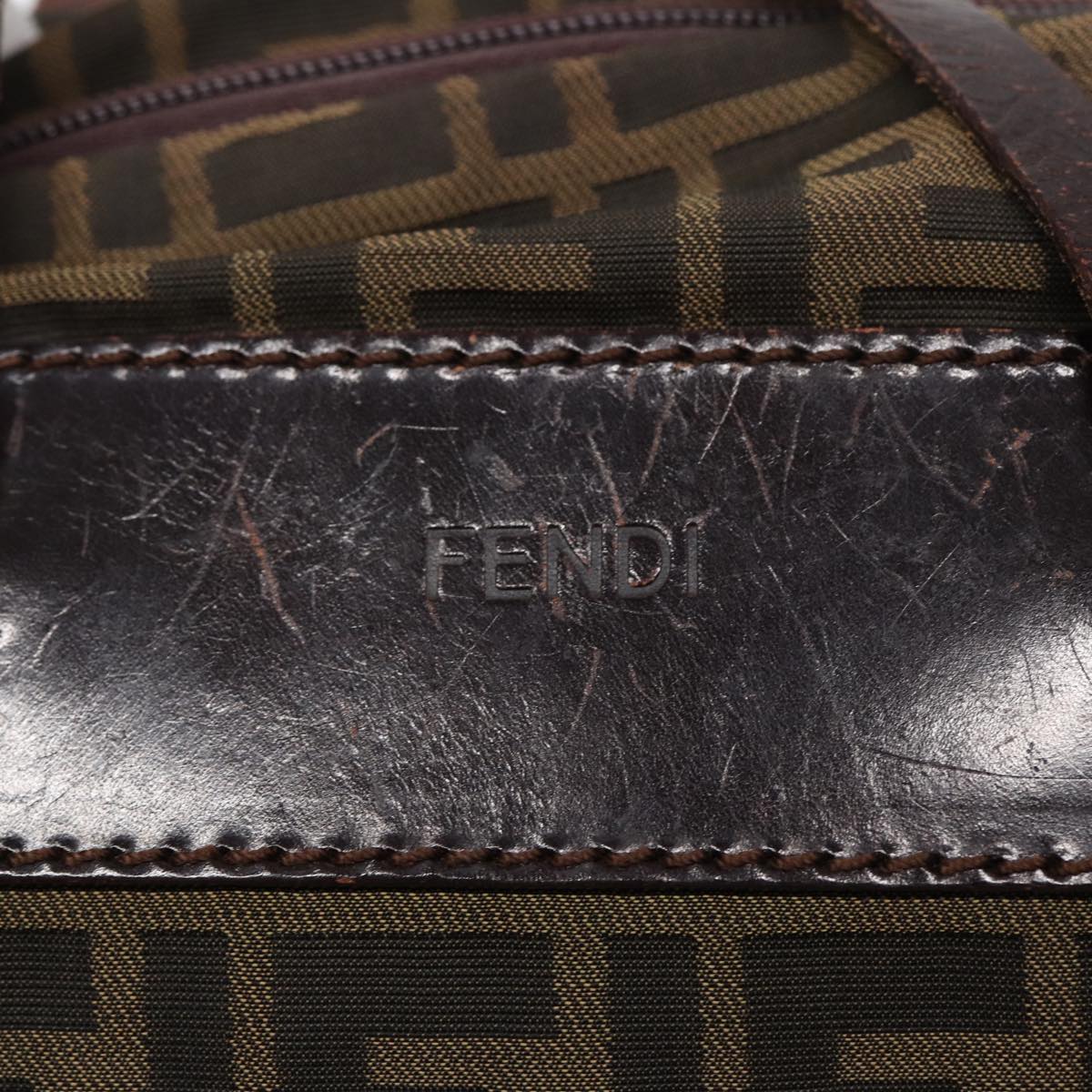 FENDI Zucca Canvas Hand Bag Brown Black Silver yk14392