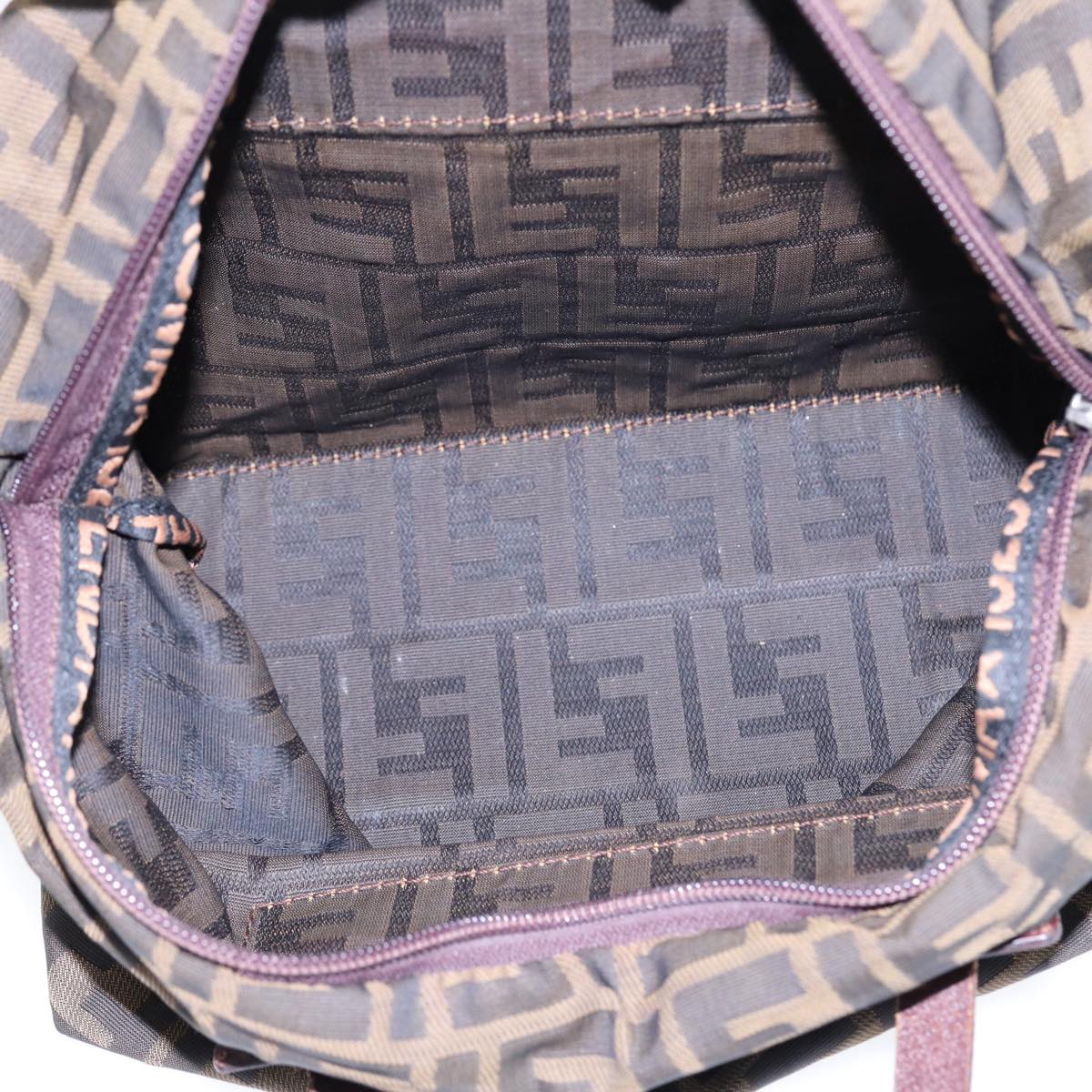 FENDI Zucca Canvas Hand Bag Brown Black Silver yk14392