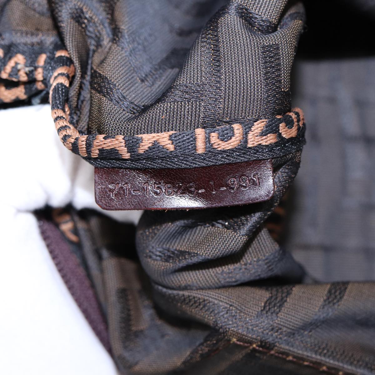 FENDI Zucca Canvas Hand Bag Brown Black Silver yk14392