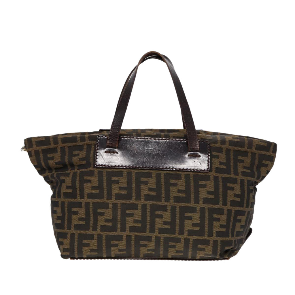 FENDI Zucca Canvas Hand Bag Brown Black Silver yk14392