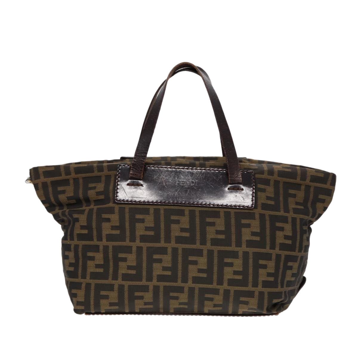 FENDI Zucca Canvas Hand Bag Brown Black Silver yk14392