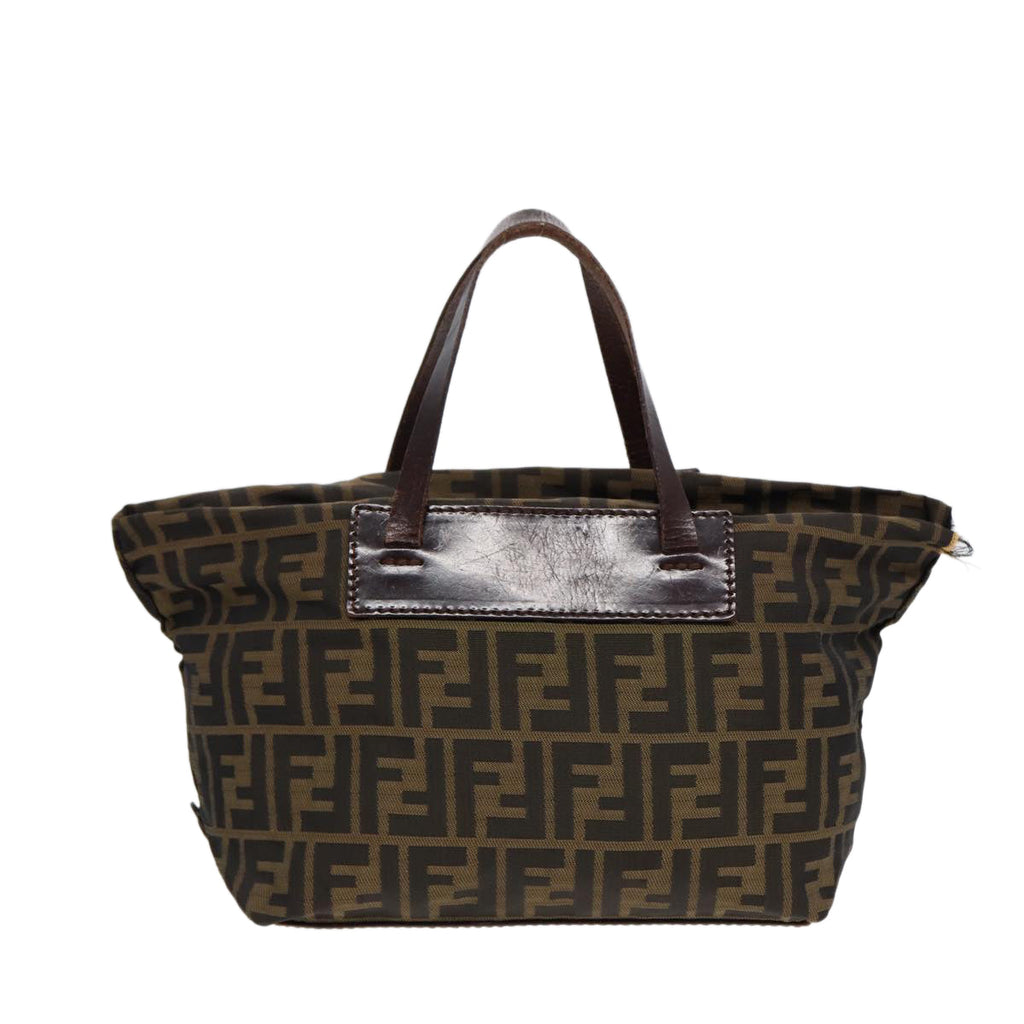 FENDI Zucca Canvas Hand Bag Brown Black Silver yk14392
