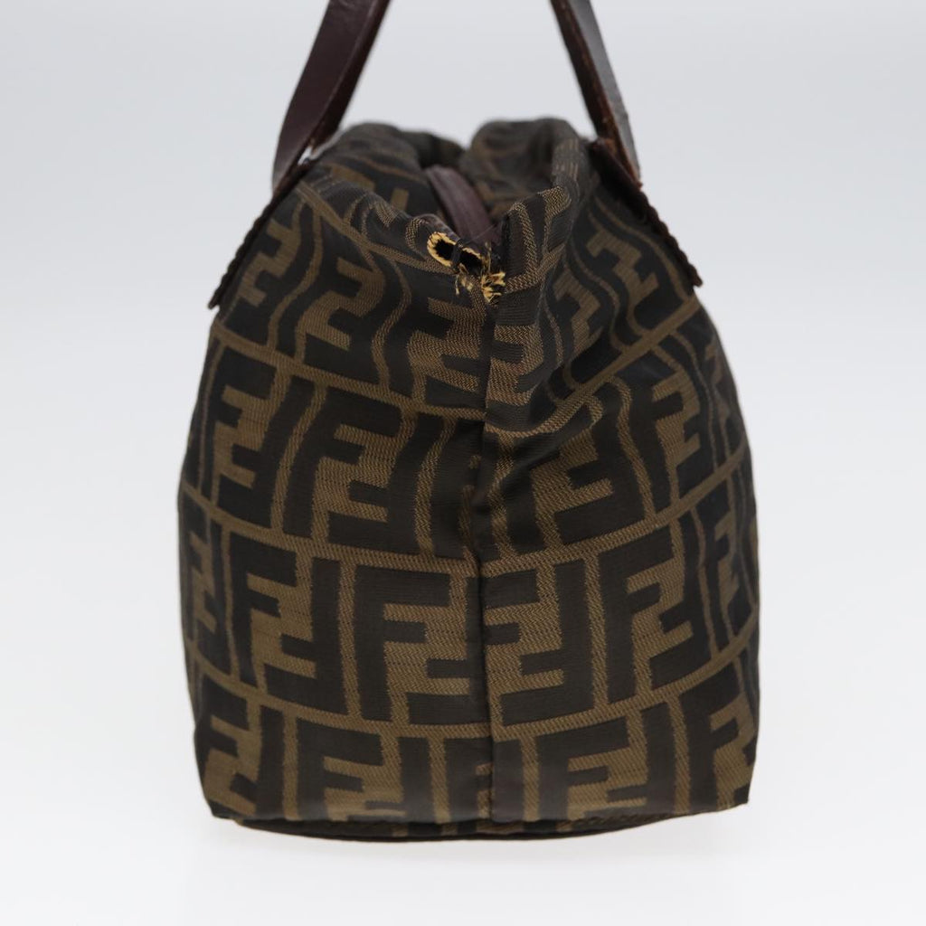FENDI Zucca Canvas Hand Bag Brown Black Silver yk14392