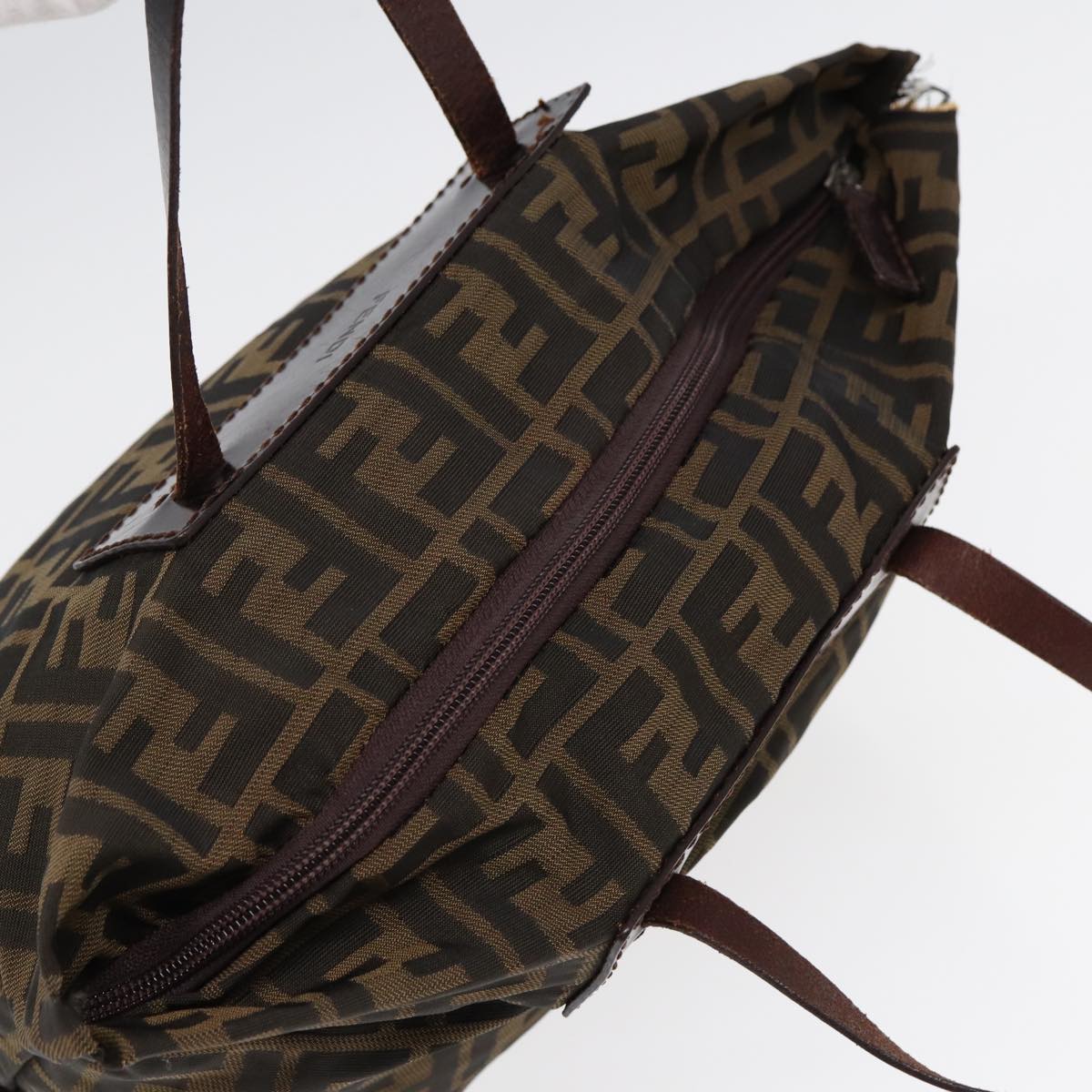 FENDI Zucca Canvas Hand Bag Brown Black Silver yk14392