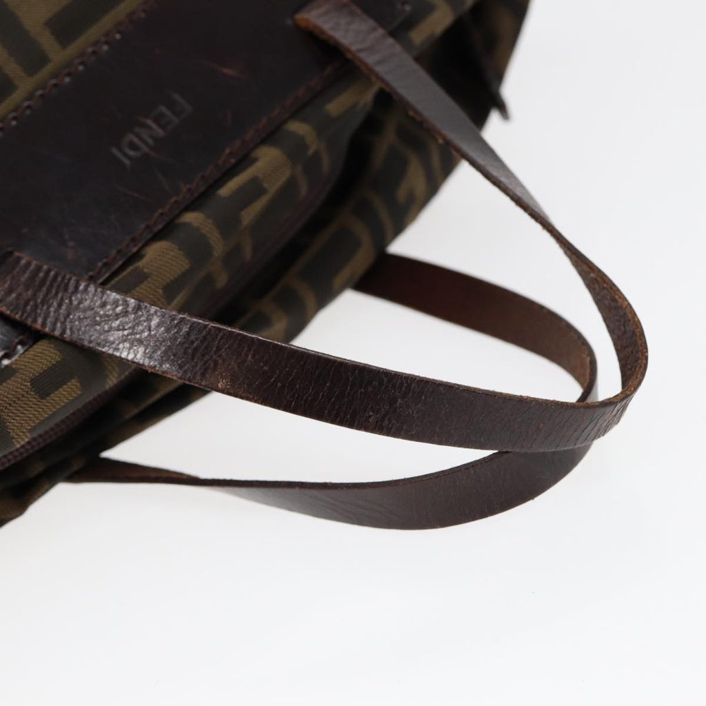 FENDI Zucca Canvas Hand Bag Brown Black Silver yk14392