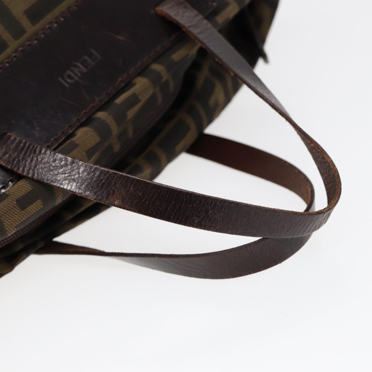 FENDI Zucca Canvas Hand Bag Brown Black Silver yk14392