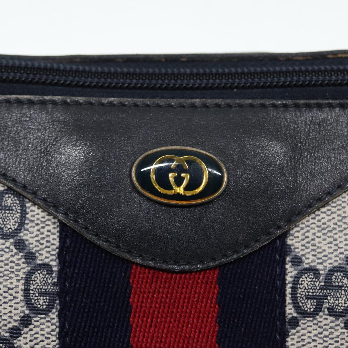 GUCCI GG Supreme Web Sherry Line Shoulder Bag PVC Leather Navy yk14395