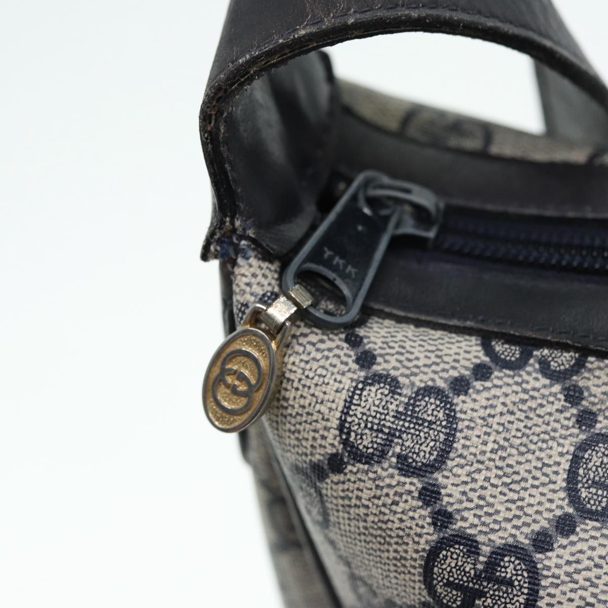 GUCCI GG Supreme Web Sherry Line Shoulder Bag PVC Leather Navy yk14395