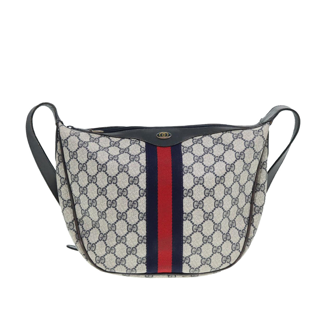 GUCCI GG Supreme Web Sherry Line Shoulder Bag PVC Leather Navy yk14395