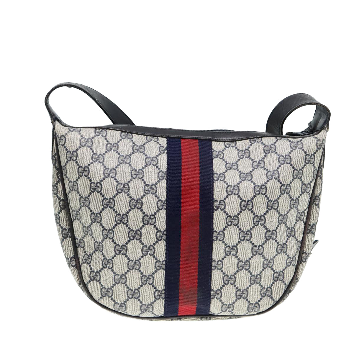GUCCI GG Supreme Web Sherry Line Shoulder Bag PVC Leather Navy yk14395